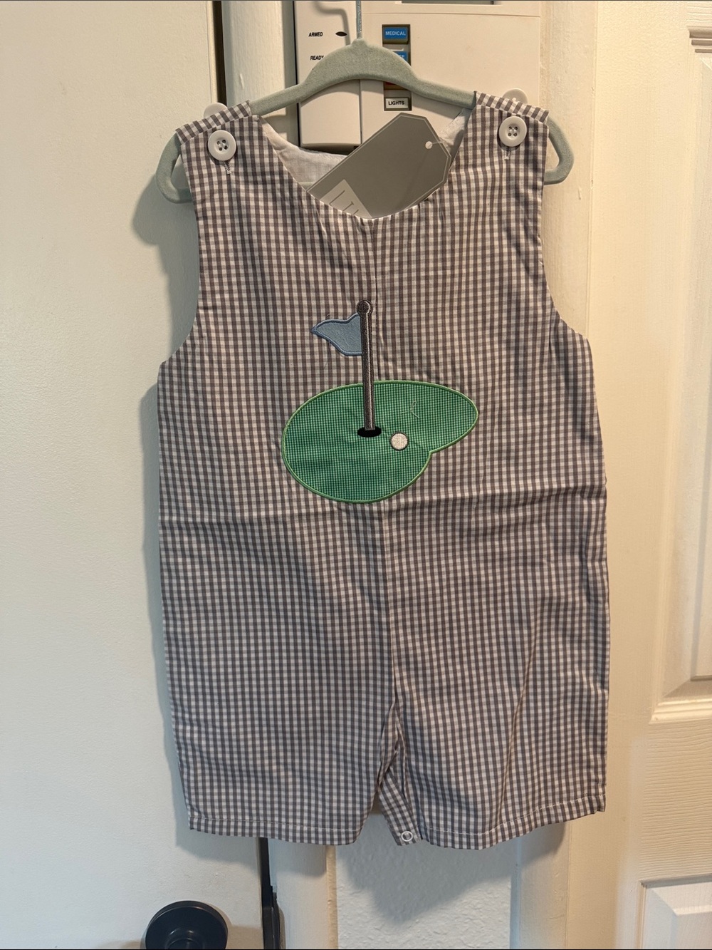 Blue Gingham Golf Appliqué Romper